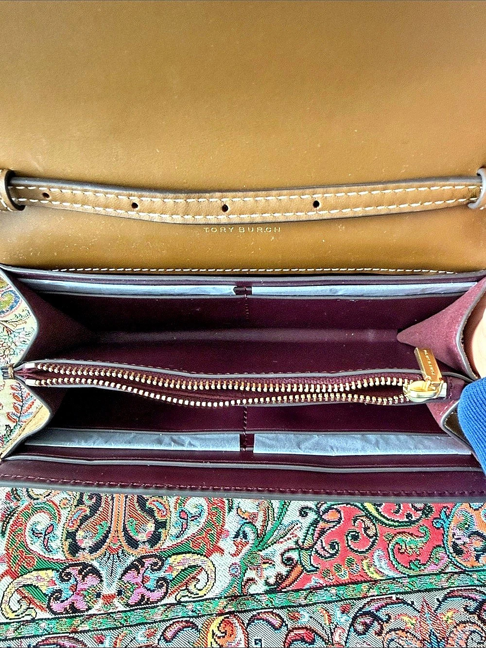 Tory Burch T Monogram Jacquard Chain Wallet Crossbody Brown & Cream - Picture 5 of 6